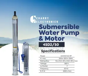MR UK SUBMERSIBLE Water Pump 4sd2/ 50 Motor
4.0hp 3.0KW