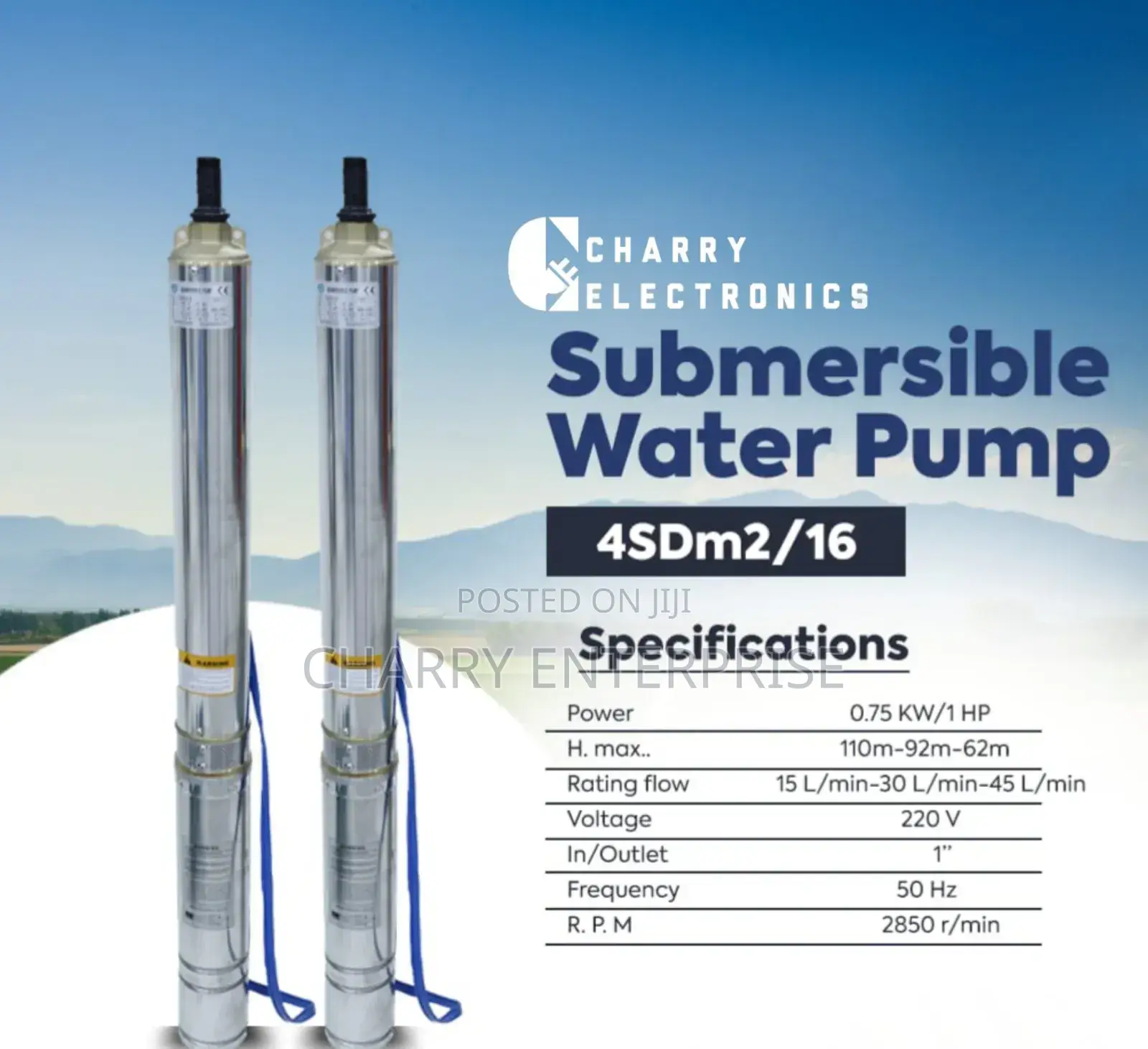 MR UK 4sdm2/ 16 SUBMERSIBLE Water Pump 1.0 Hp
Power 0.75 Kw