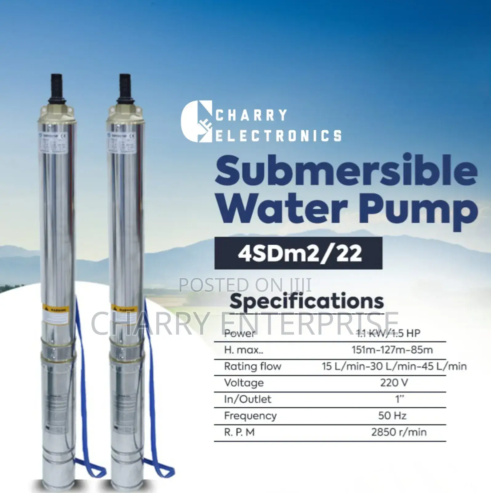 MR UK 4sdm2/ 22 SUBMERSIBLE Water Pump 1.5 Hp Power 1.1 Kw