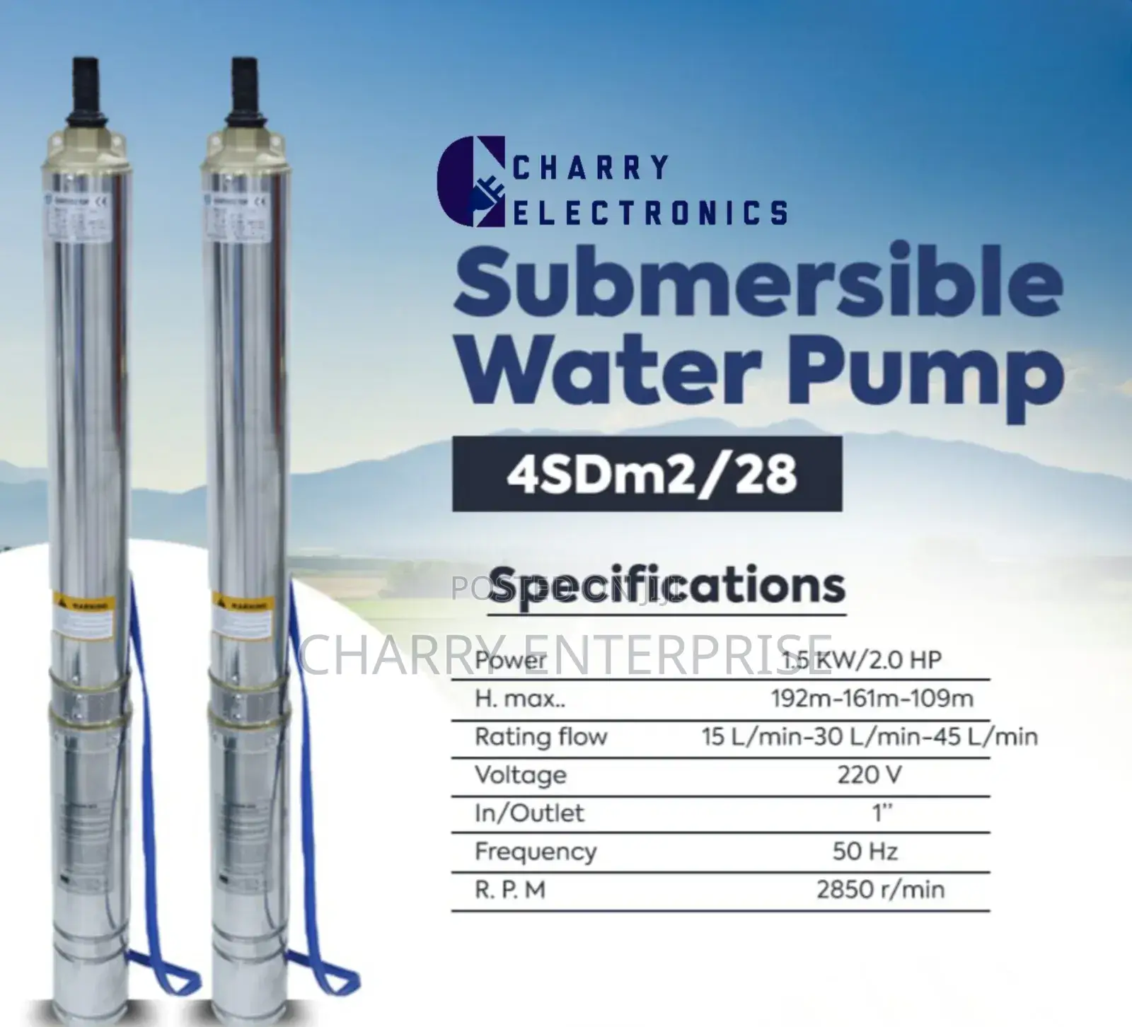 MR UK 4sdm2/ 28 SUBMERSIBLE Water Pump
2.0 Hp
Power 1.5 Kw