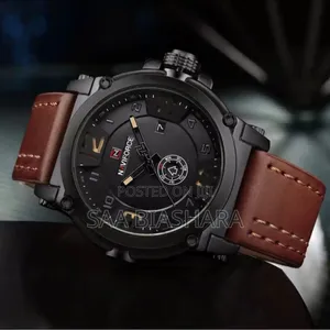 Navi Classic Watch Black Case and Leather Belt Brown