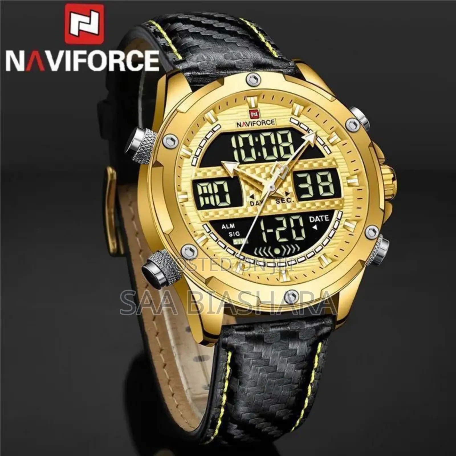 Navi Classic Watch Gold Cases and Black Belt 1012