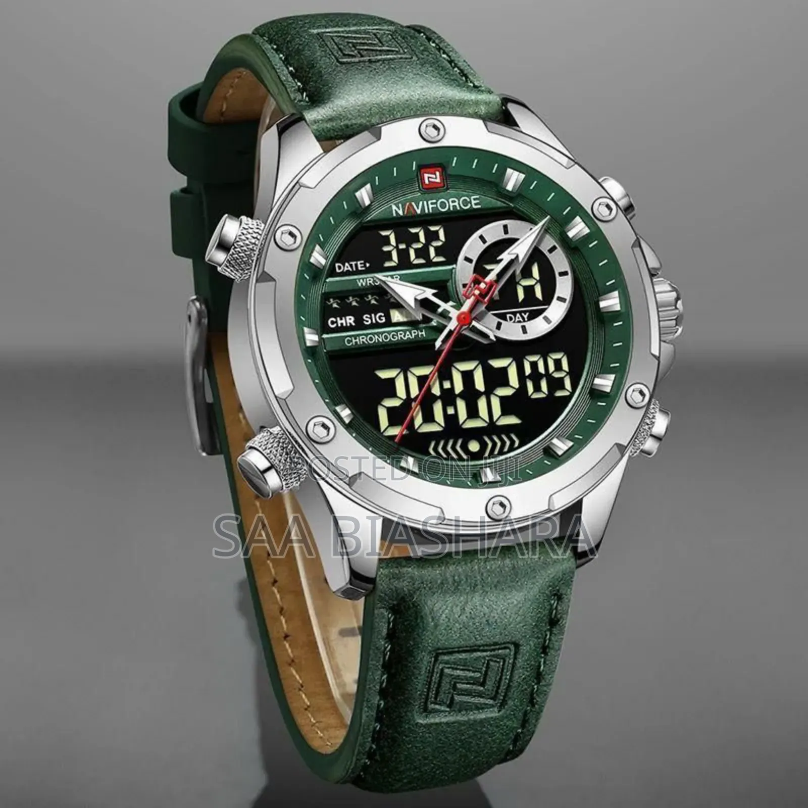 Navi Classic Watch Green Belt and Silver Cases 1016