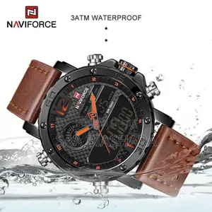 Naviforce Waterproof Watch Black Case and Brown Belt