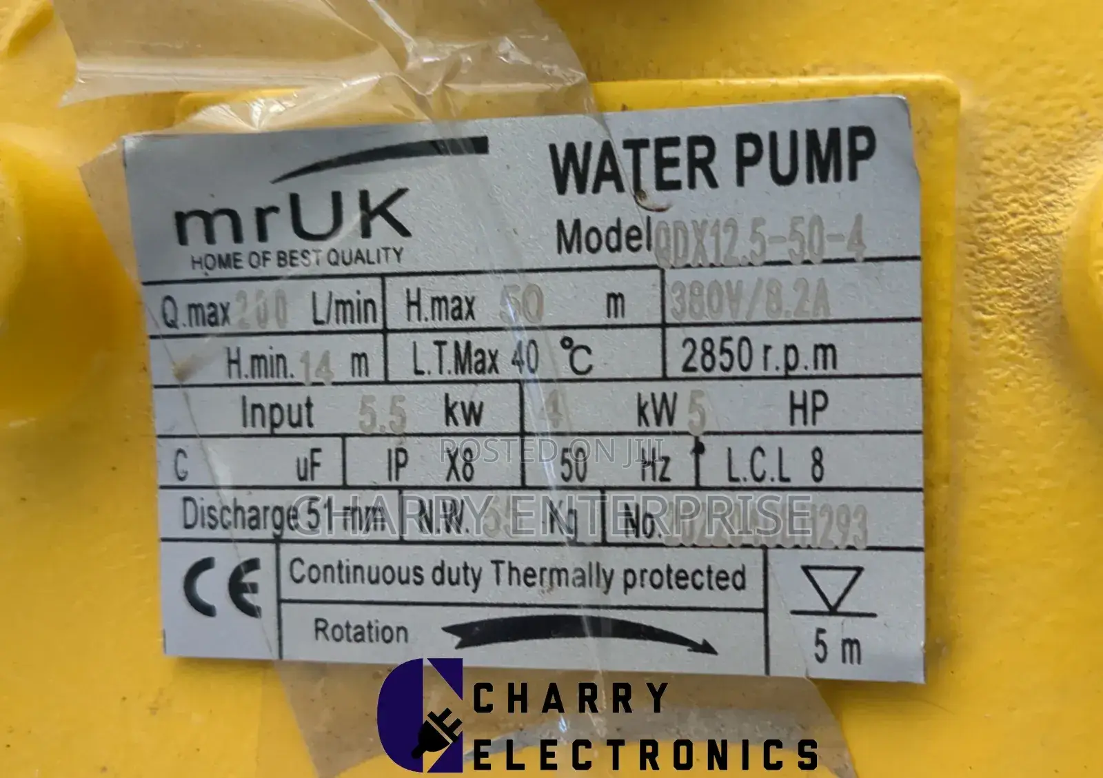 Mr UK Deep Pump/ Sewage Pump INPUT 5.5 KW
5 Hp THREE PHASE
