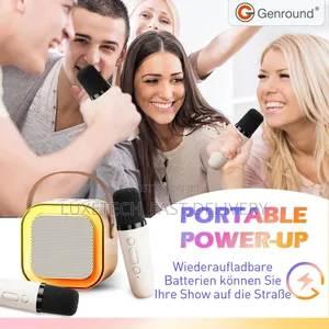 Kids Mini Karaoke Speaker Colorful Lights With 2 Mics