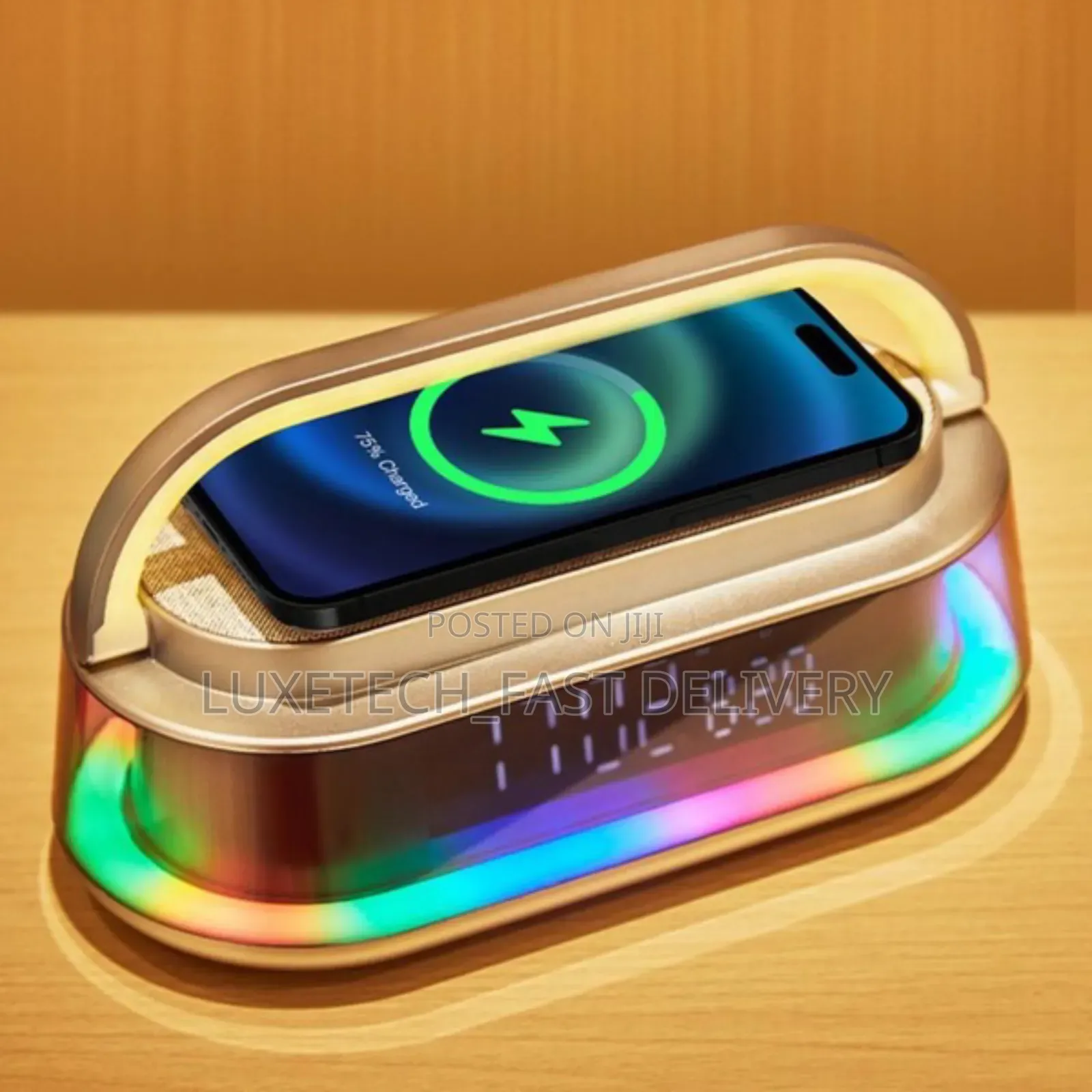Portable Bluetooth Speaker With Wireless Charger and Clock