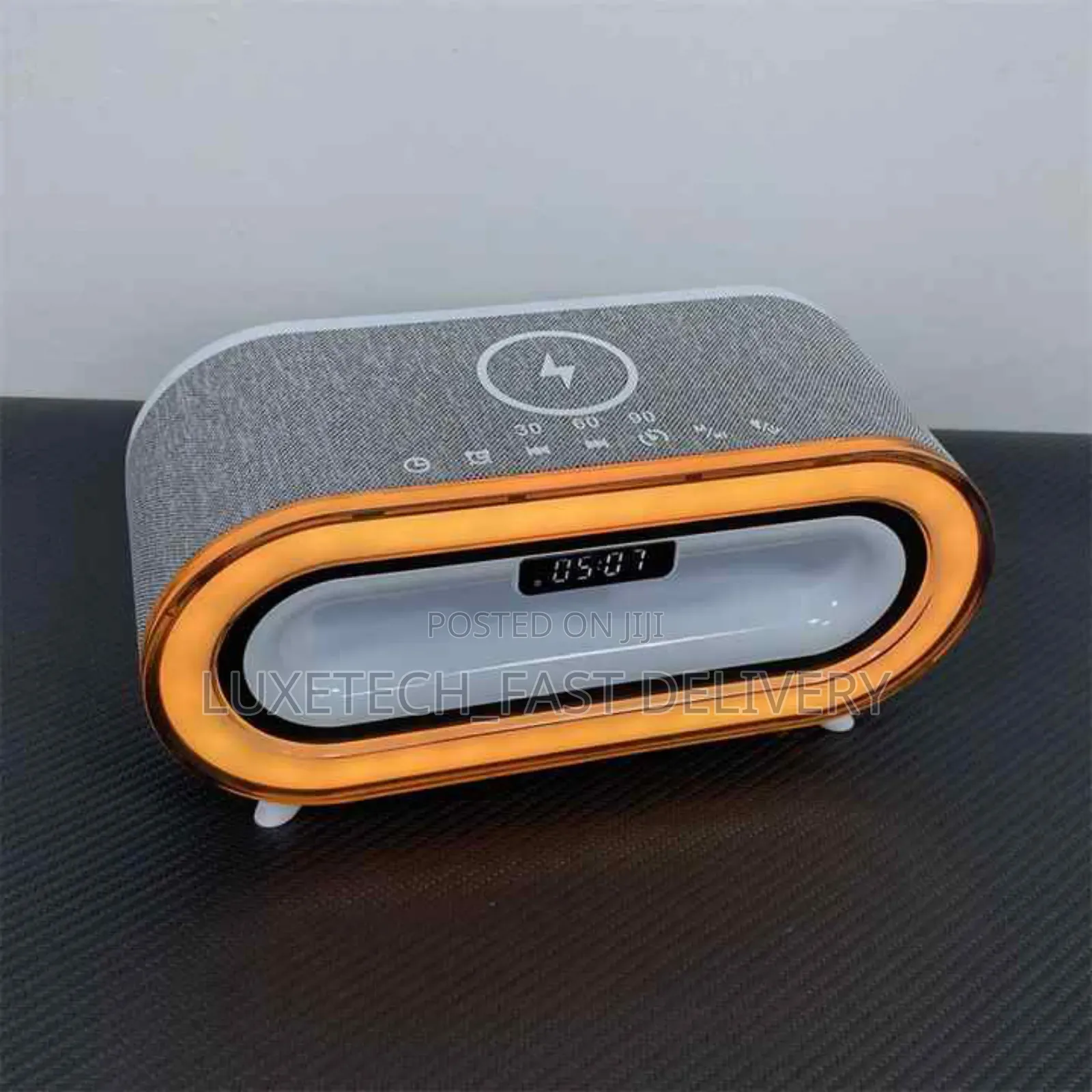 Alarm Clock Speaker Wireless Charger With RGB Night Light