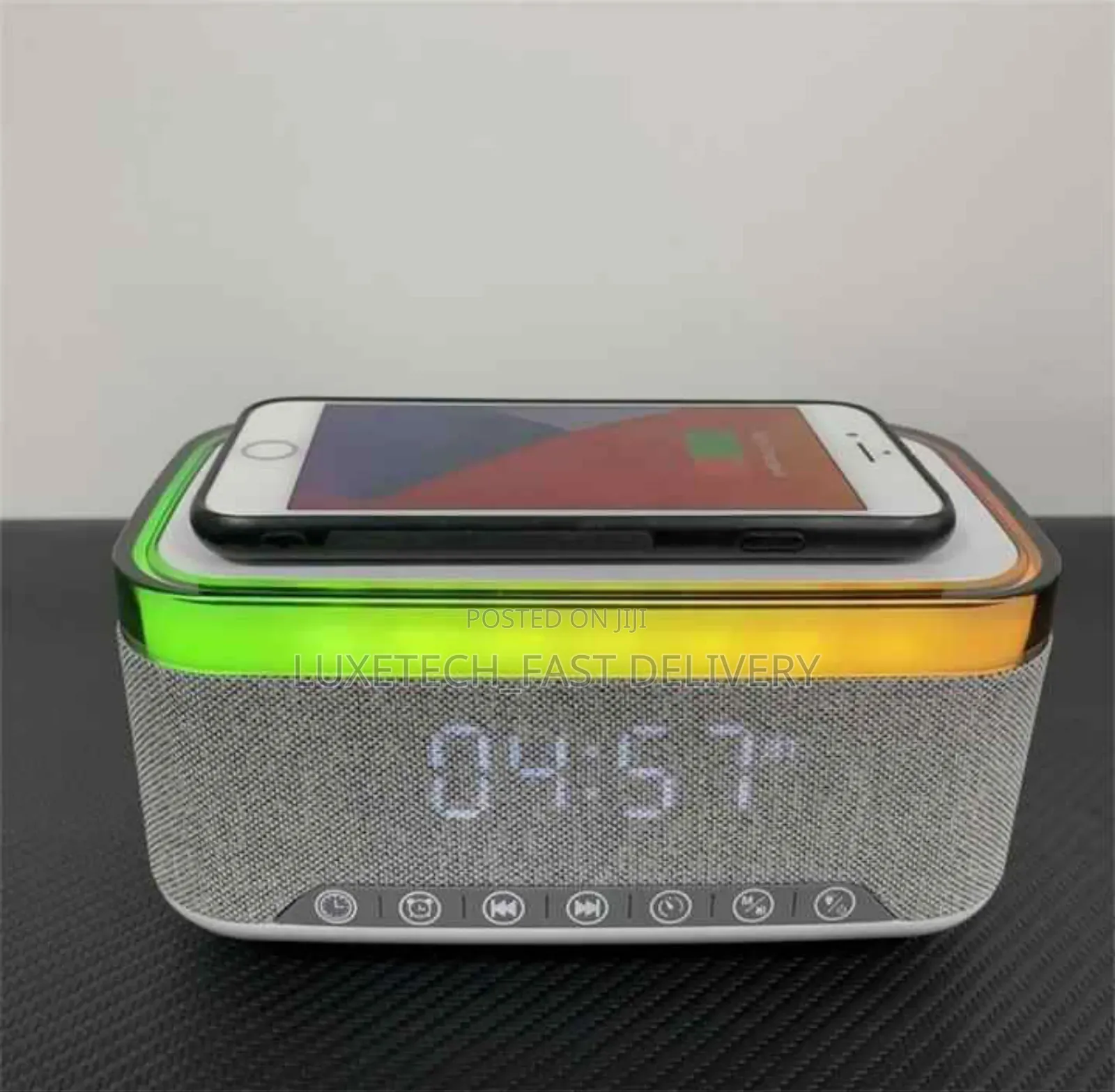 Digital Bluetooth Speaker With Wireless Charger,Alarm,Lights