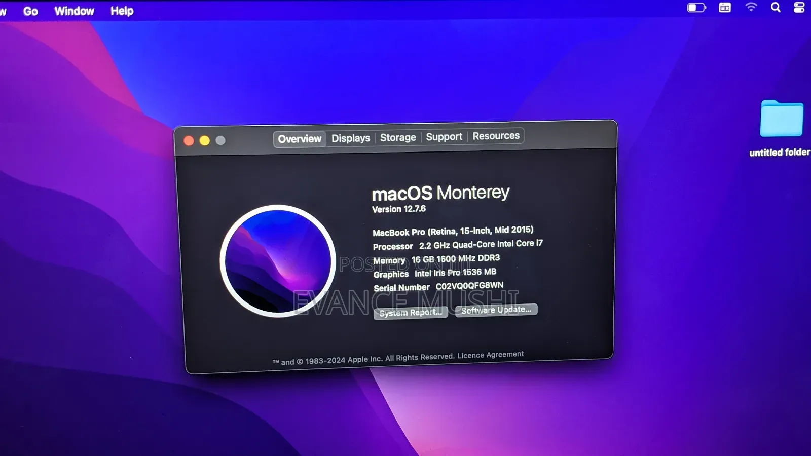 Laptop Apple MacBook Pro 2015 16GB Intel Core I7 SSD 256GB
