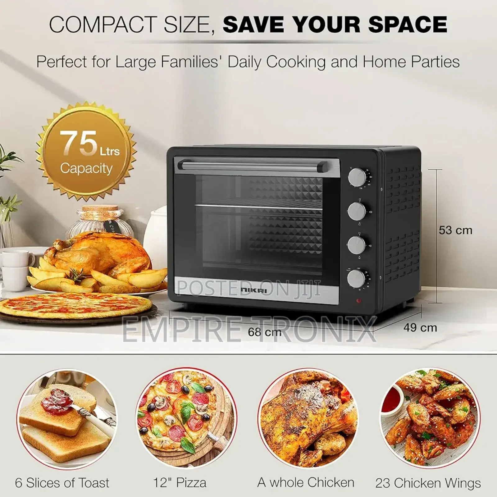 Nikai Oven 75L 2200W Oven, Rotisserie Function - NT75RCZ