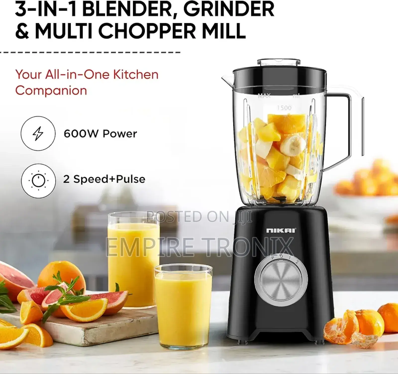 Nikai 3-in-1 Blender With 3 Jars, 1.5 LTR -NB2900NA1