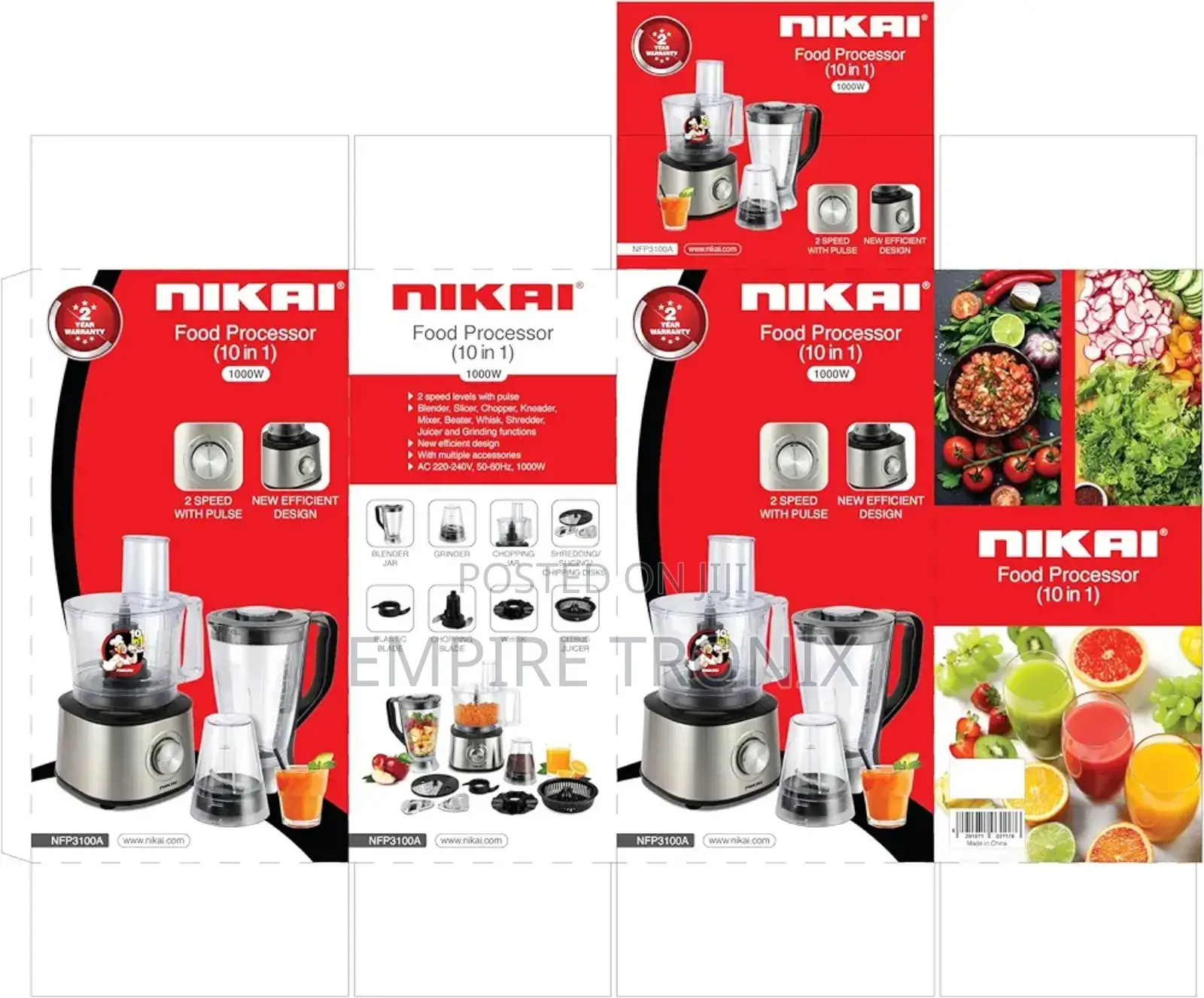 Nikai 1000 Watts 10-in-1 Food Processor 2 Speed NFP3100A