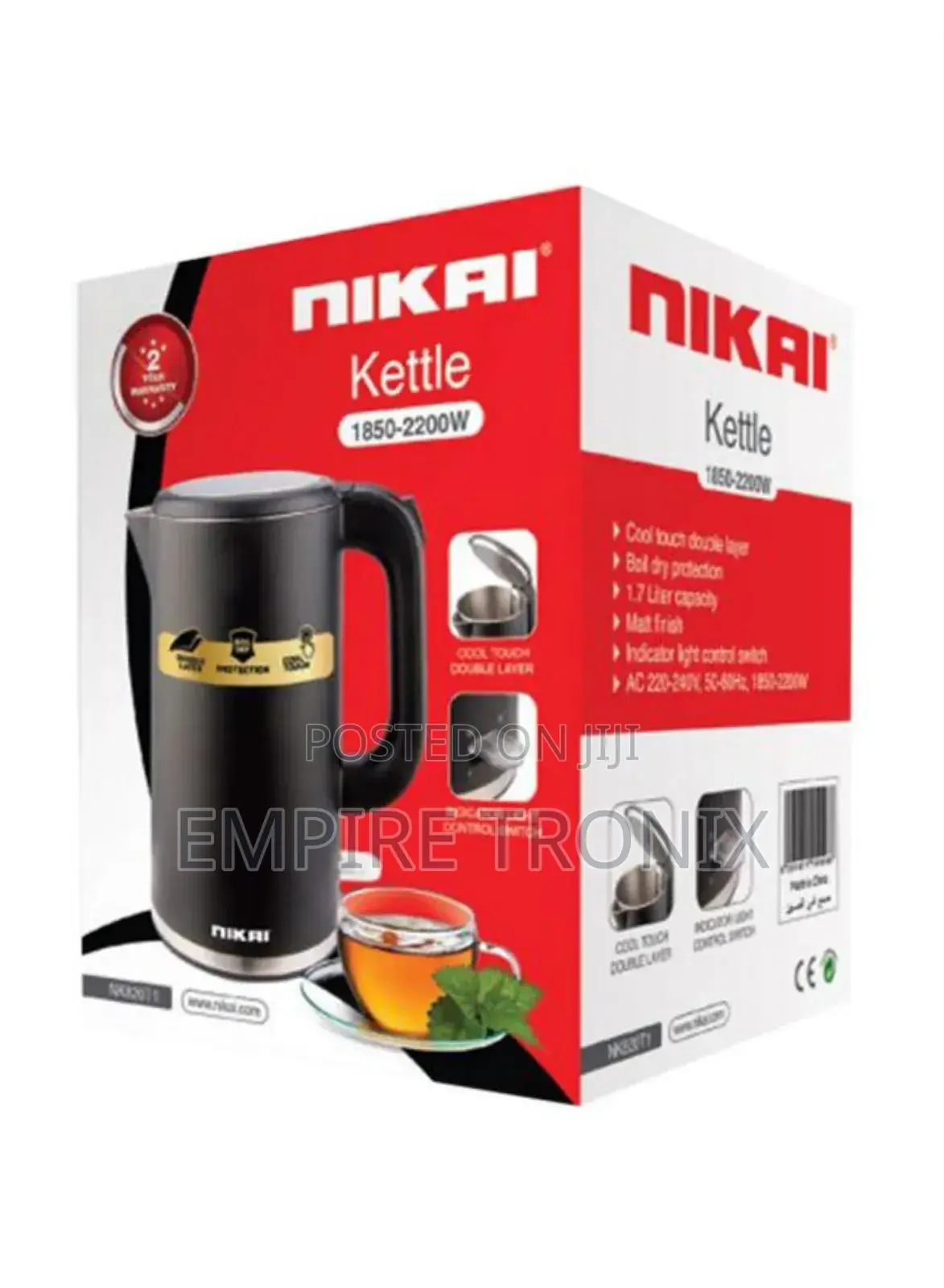 NIKAI Electric Kettle 1.7 L 1850 W NK820T1 Black