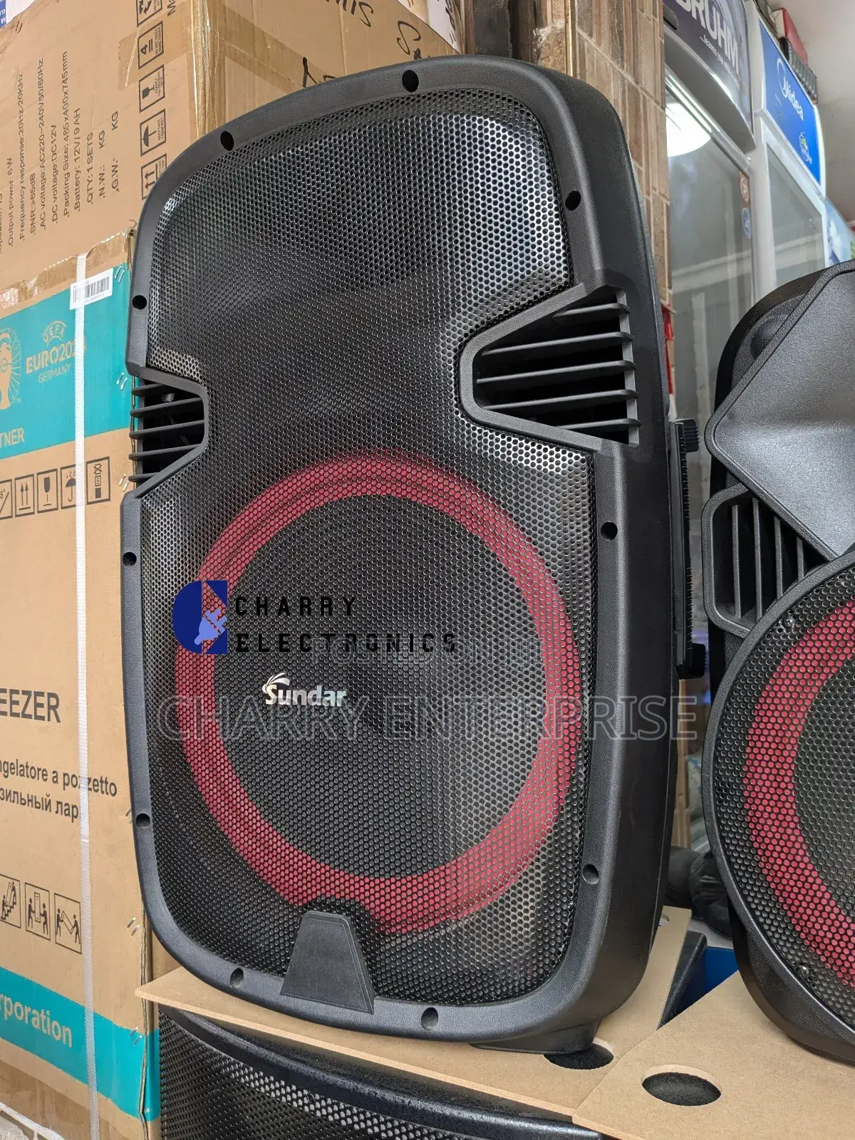 Sundar Portable Rechargeable Speaker 15" With Stand and Mic Sauti Bora