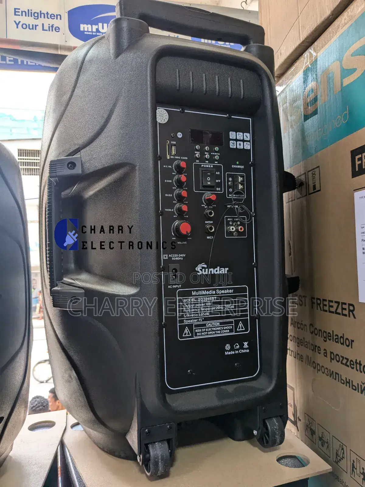 Sundar Portable Rechargeable Speaker 15" With Stand and Mic Sauti Bora
