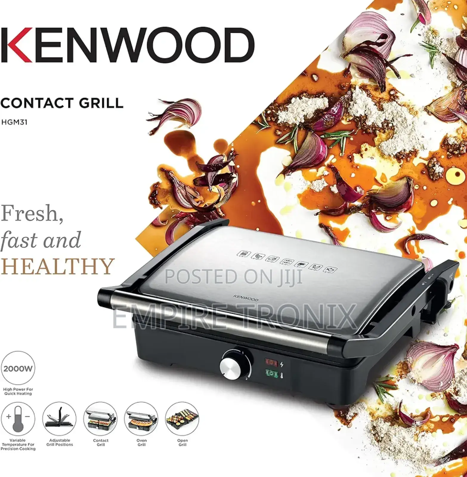 Kenwood Grill 2000W Contact Health Grill Panini HGM31.000SI