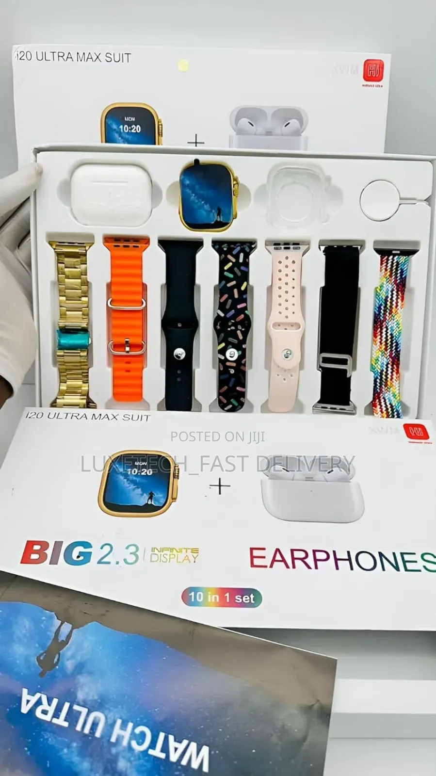 I20 Ultra Max Suit Big 2.3 Earphones 10 in 1 Set Smart Watch