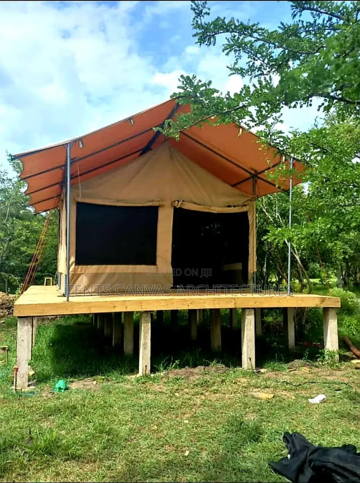 Camping Tent With Wood Platform