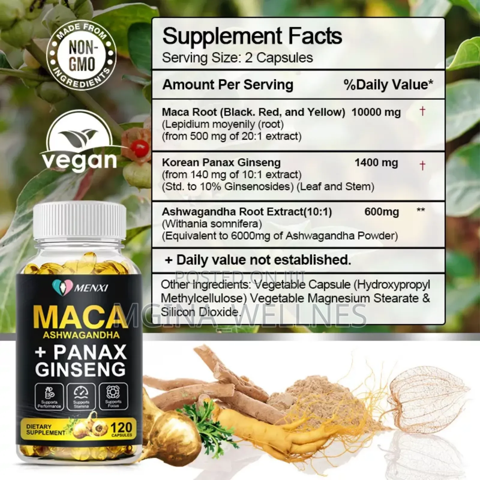 MACA ASHWAGANDHA +PANAX GINSENG (1000mg Per Serving )