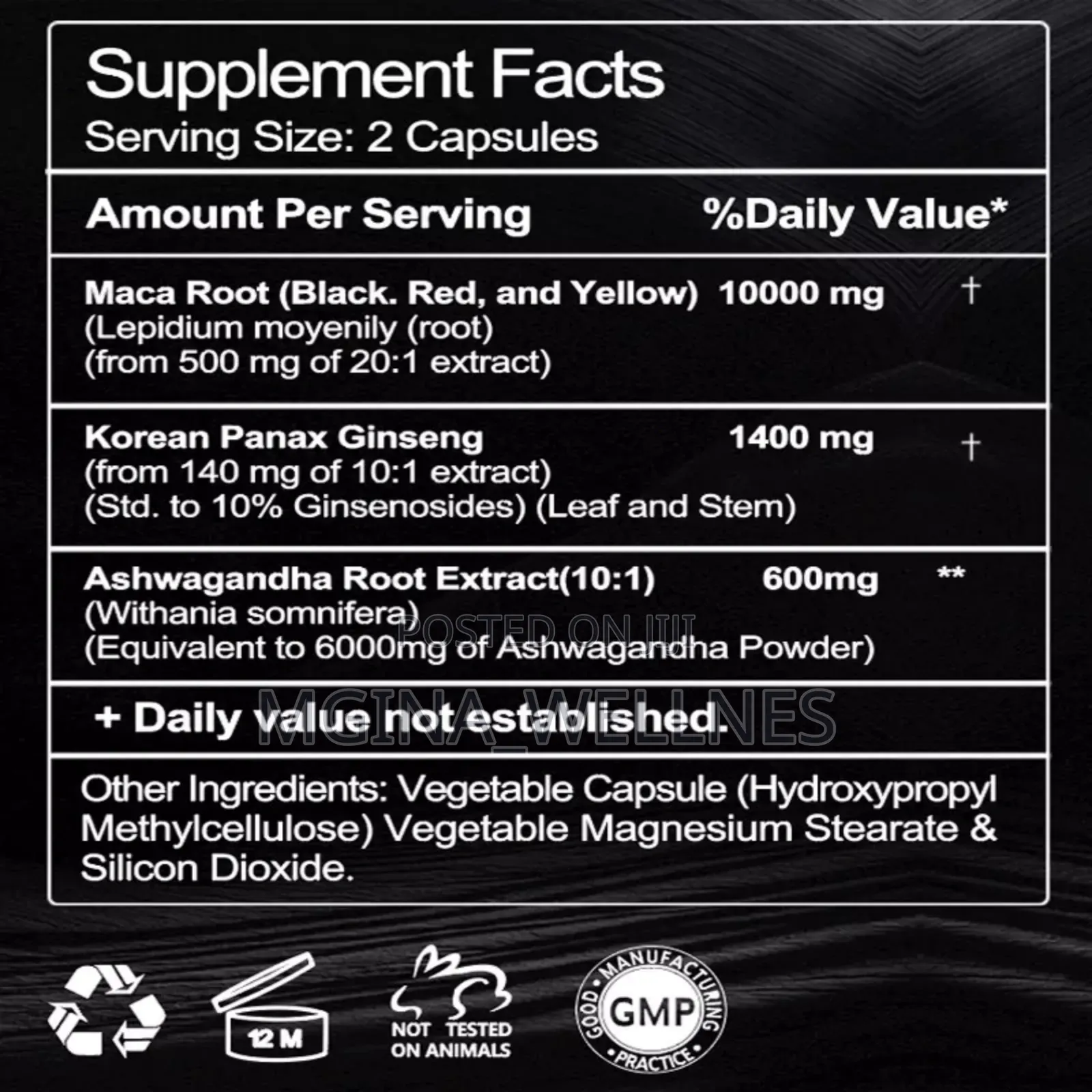 MACA ASHWAGANDHA +PANAX GINSENG (1000mg Per Serving )