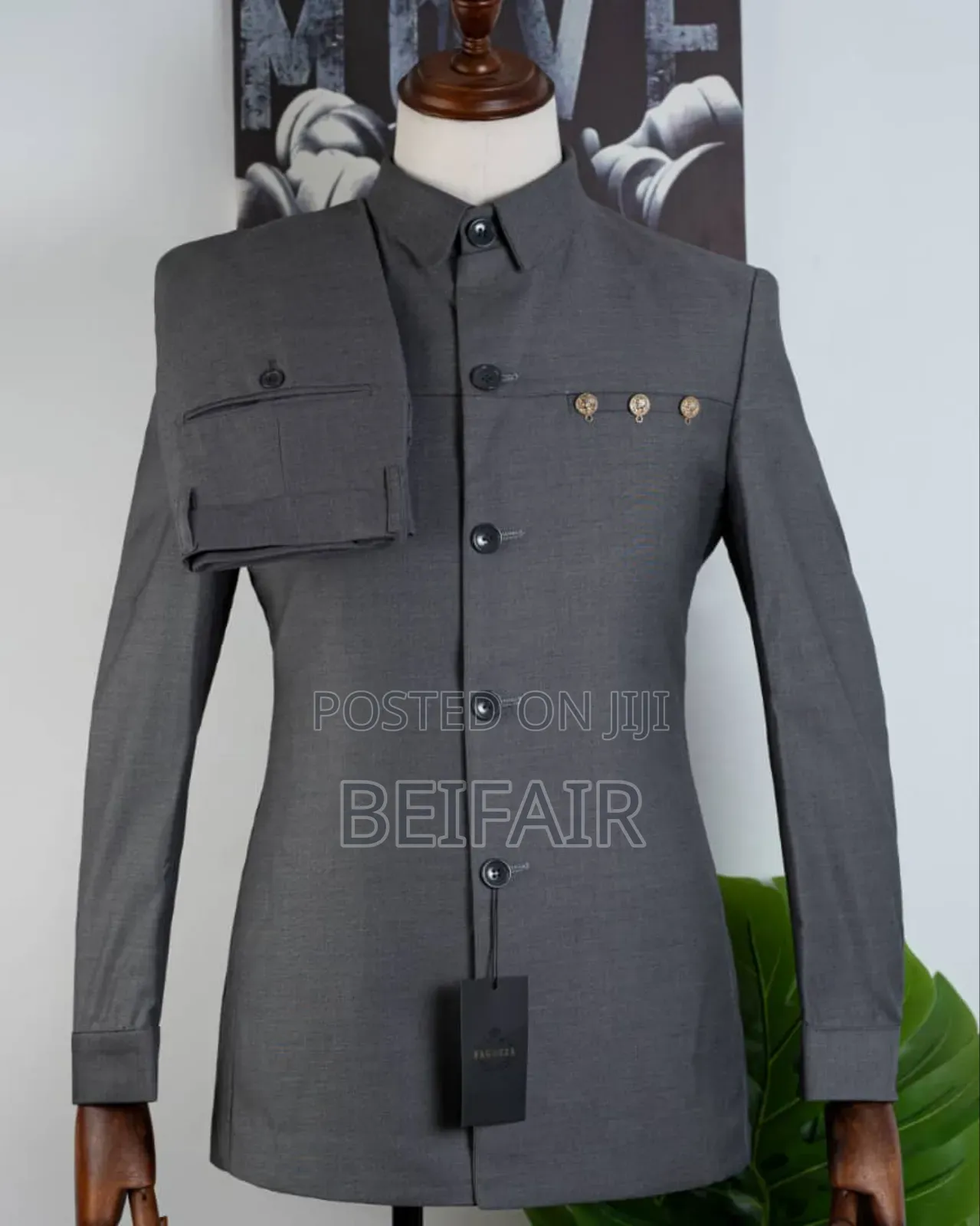 Grey Safari Suit | Kaunda Suti Ya Kijivu