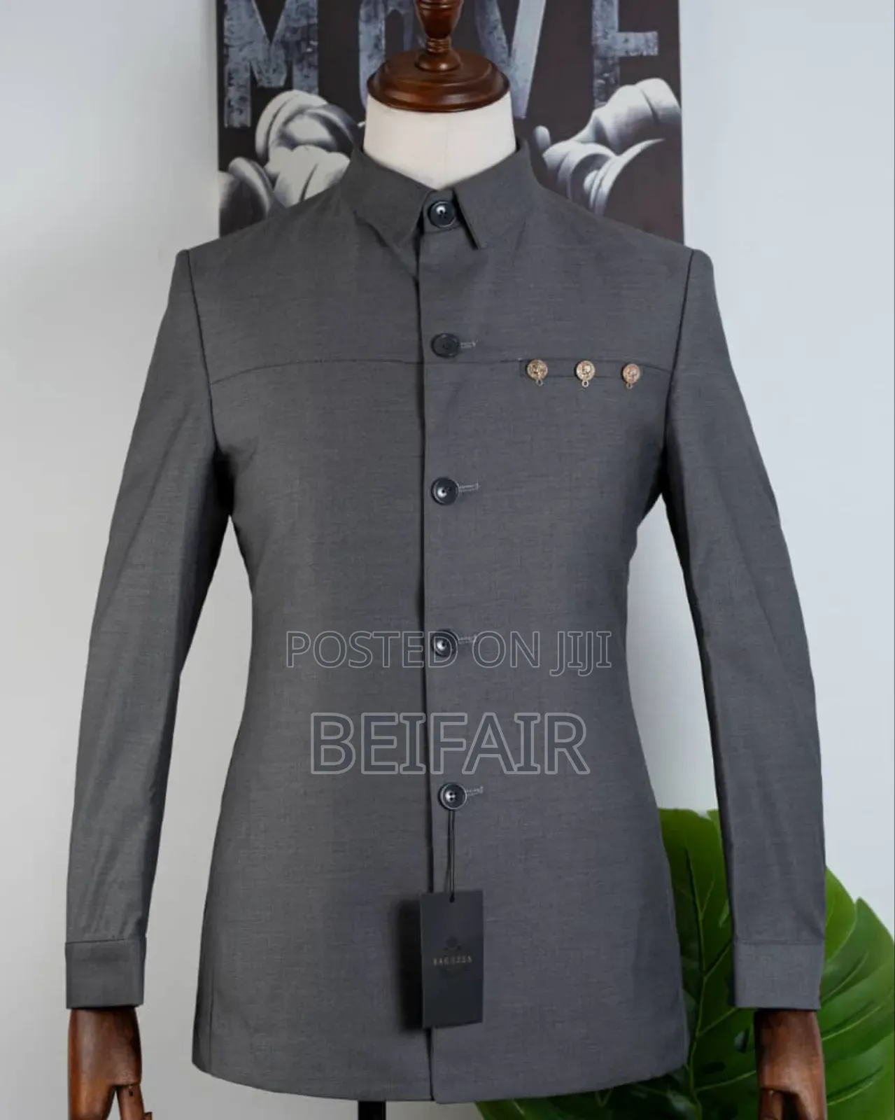 Grey Safari Suit | Kaunda Suti Ya Kijivu