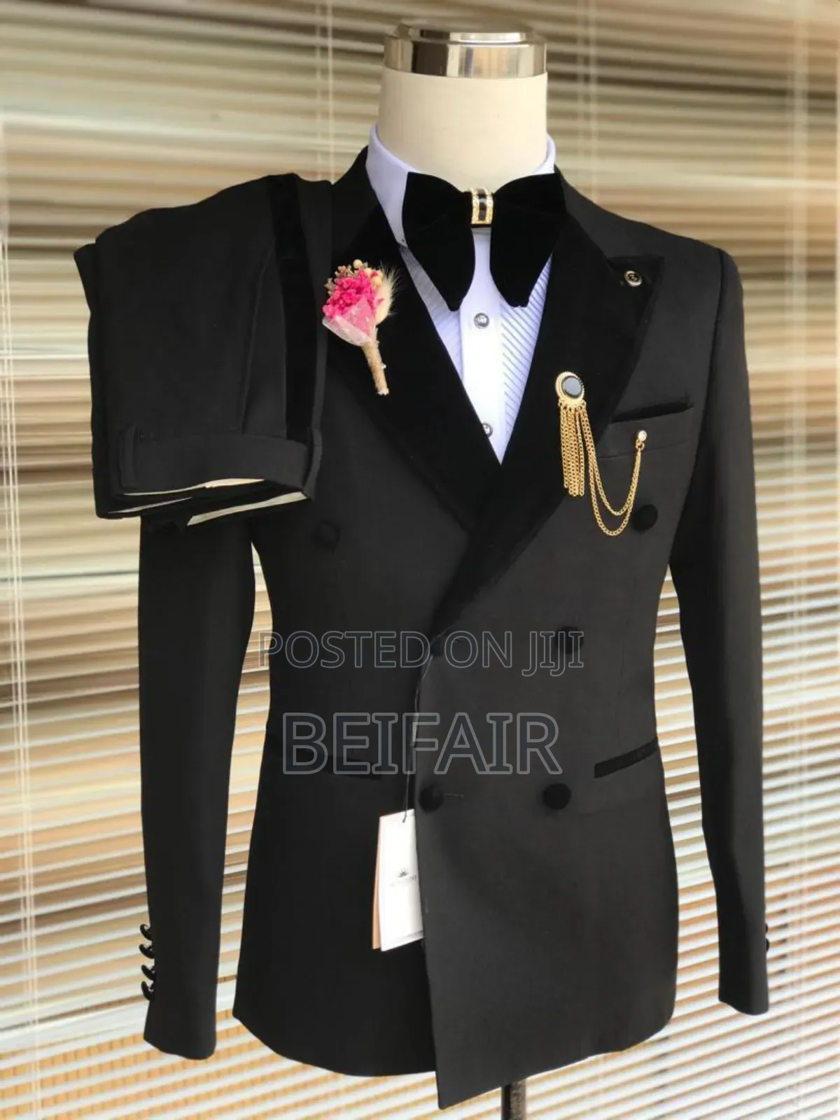 Mixed Velvet Double Breasted Suit | Suti Nyeusi