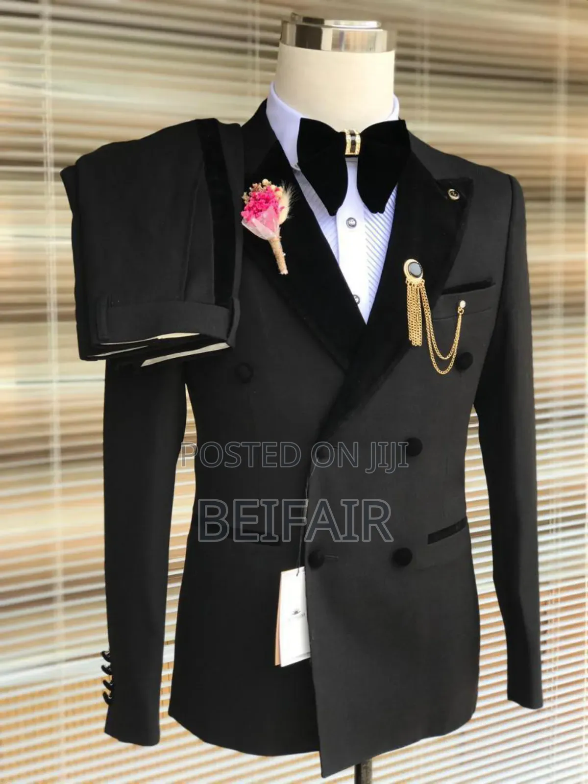 Mixed Velvet Double Breasted Suit | Suti Nyeusi