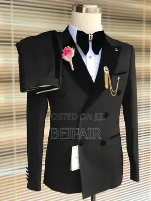 Mixed Velvet Double Breasted Suit | Suti Nyeusi