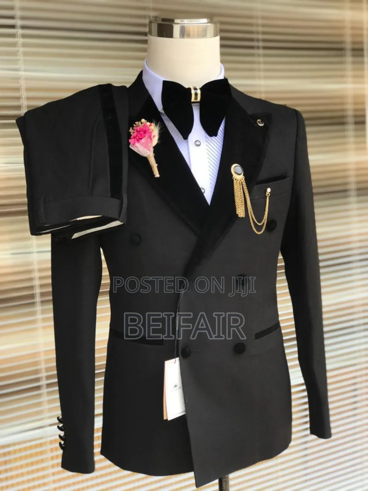 Mixed Velvet Double Breasted Suit | Suti Nyeusi