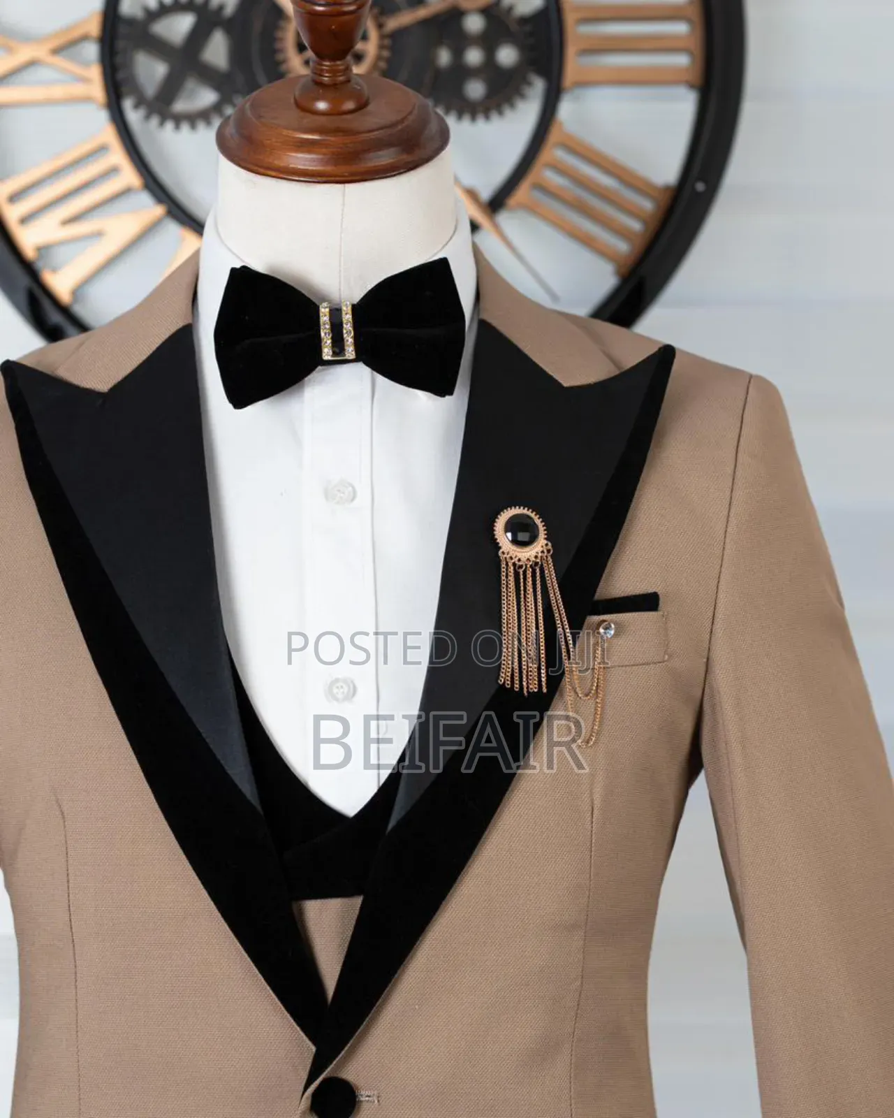 Single Button Khaki and Black Suit