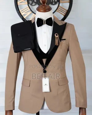 Single Button Khaki and Black Suit