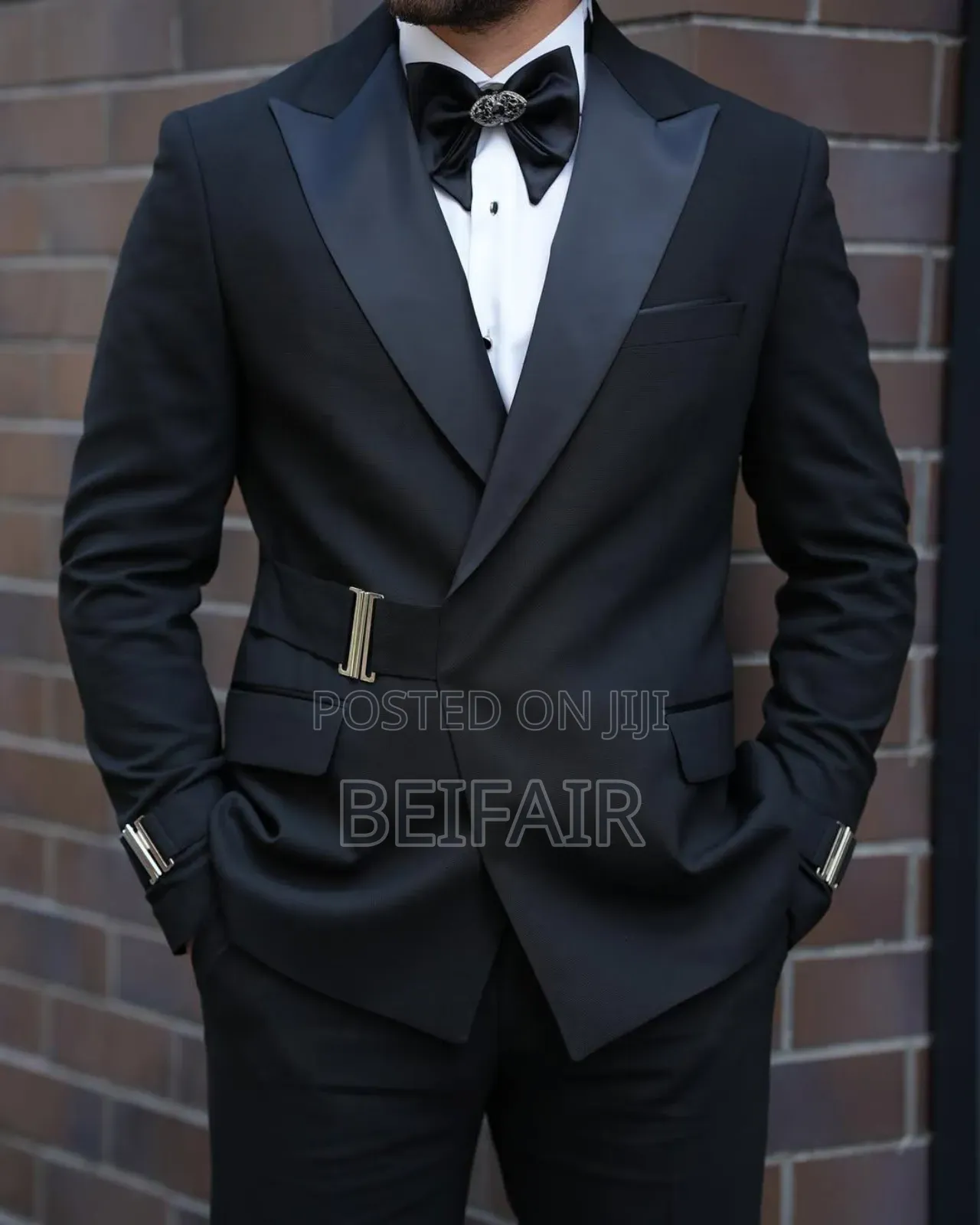 Black Taxedo Suit With Belt