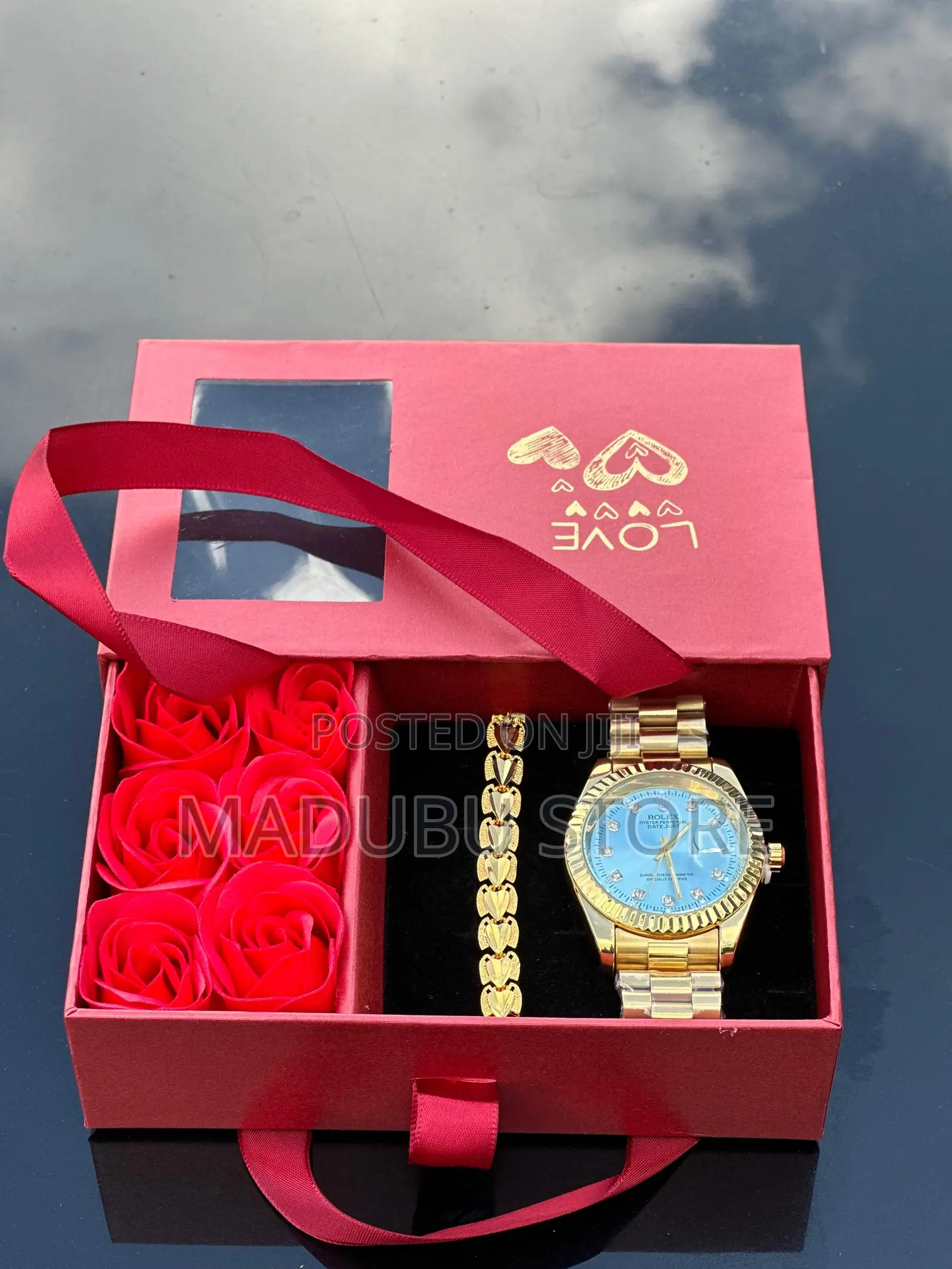Love Box With Roses, Watch, and Bracelet