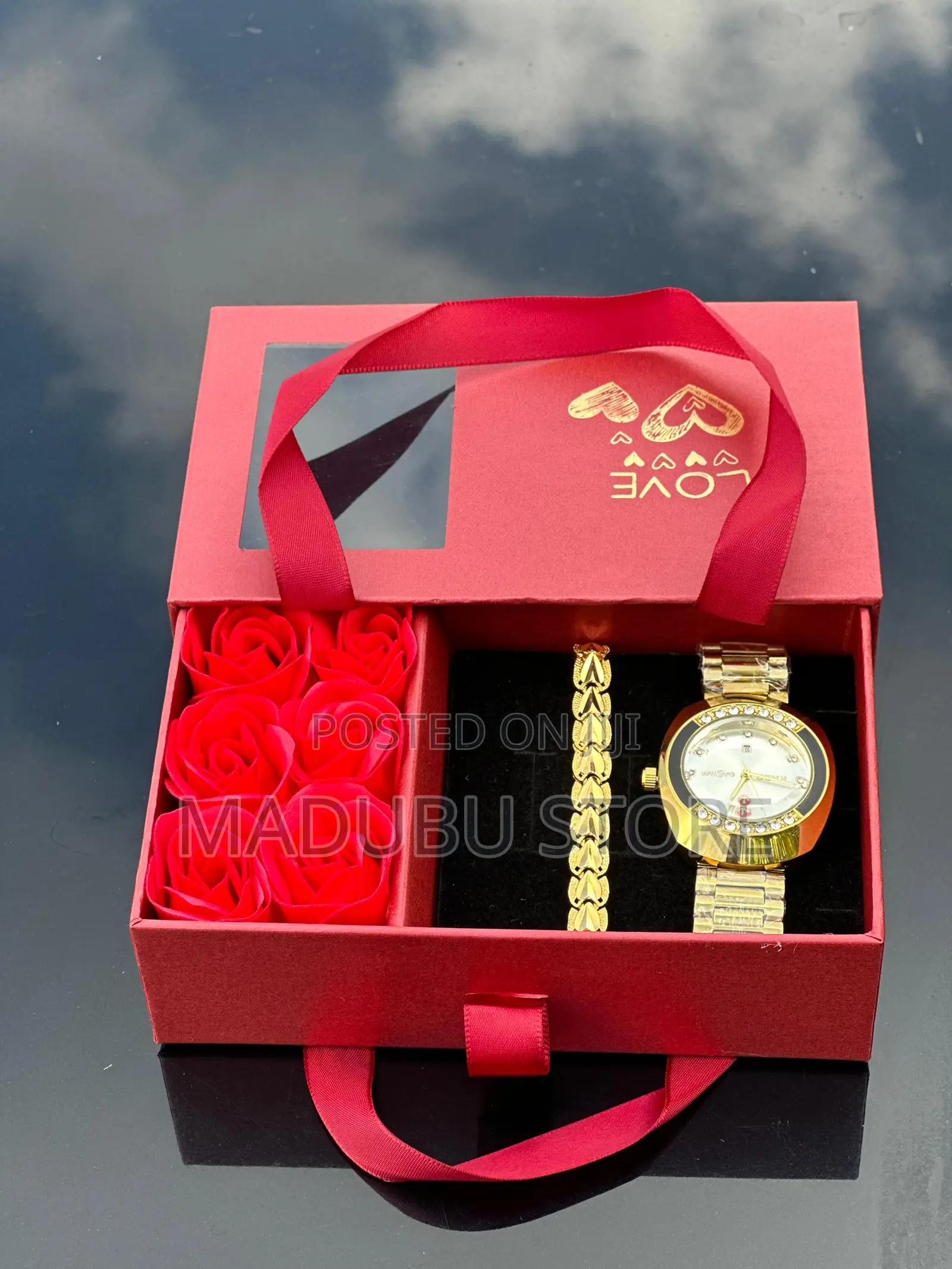 Love Box With Roses, Watch, and Bracelet