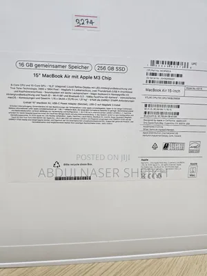 New Laptop Apple MacBook Air 2024 M3 15-Inch 16GB Apple M3 SSD 256GB
