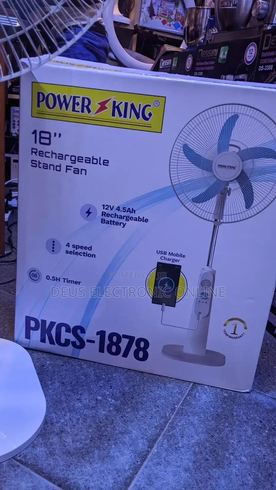 18" Rechargeable Stand Fan Water