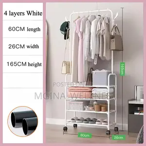 Cloth Storage Rack Floor Standing Shelf Hook Shoe Rack