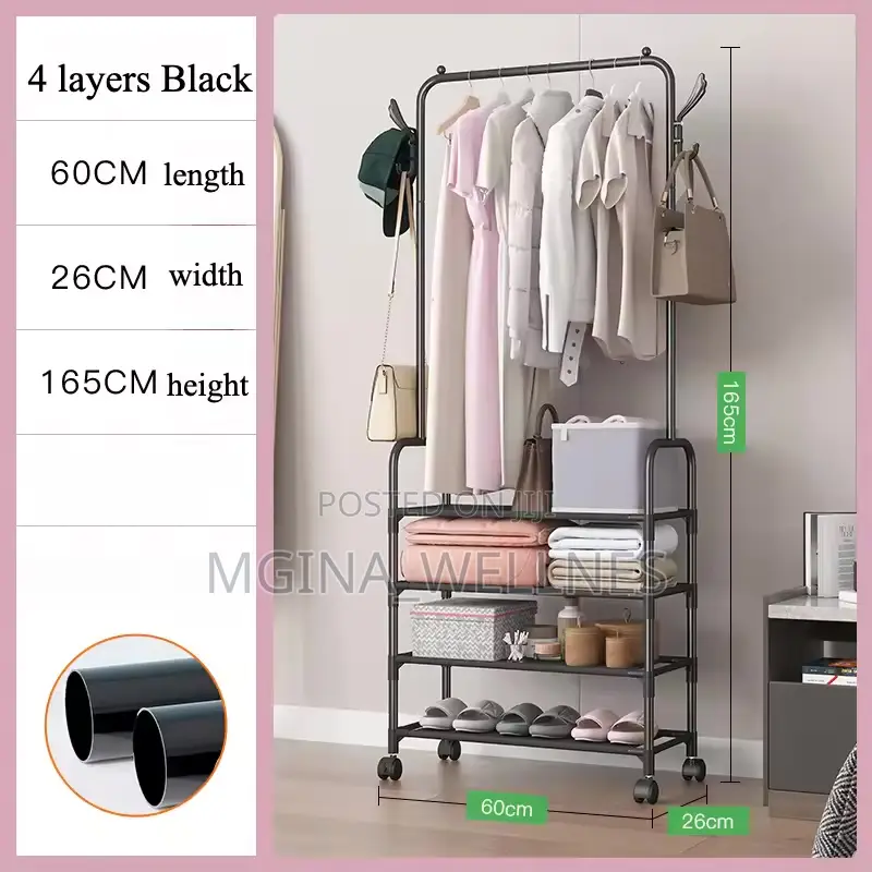 Cloth Storage Rack Floor Standing Shelf Hook Shoe Rack