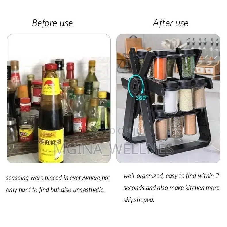 Rotating Spice Rack With 18 Jars