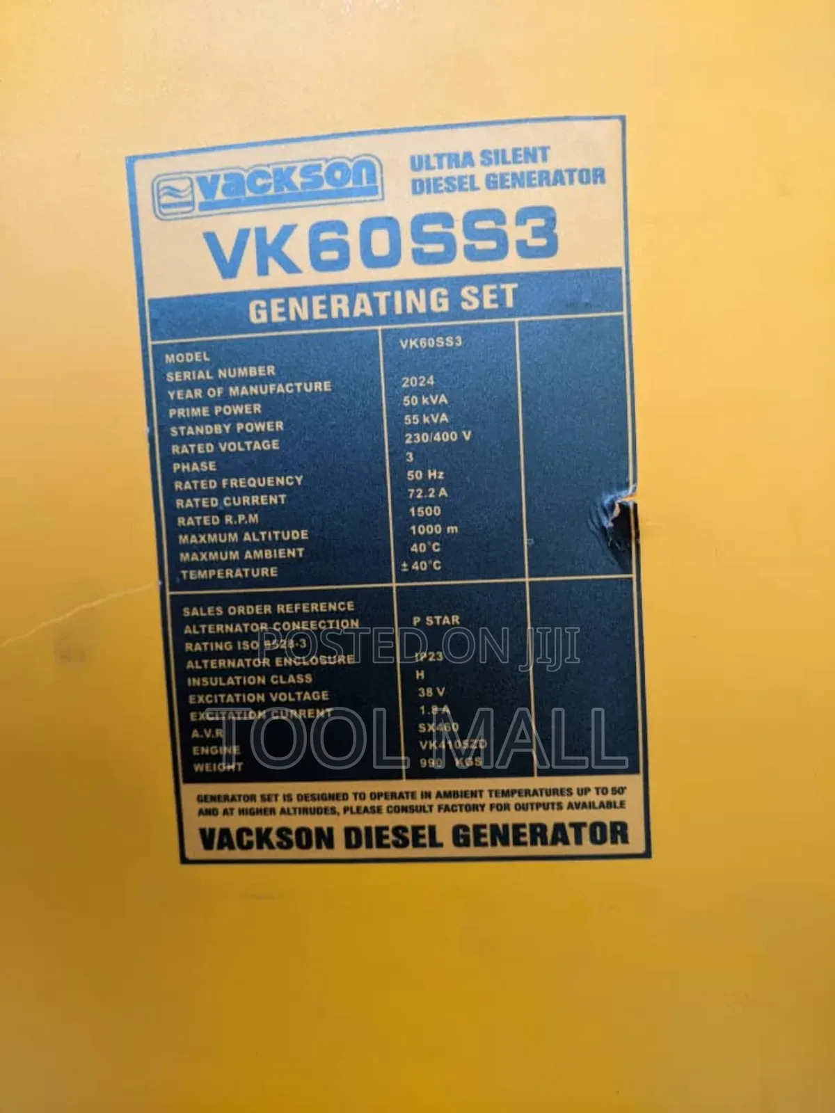 Vackson Diesel Generator Vk60ss3