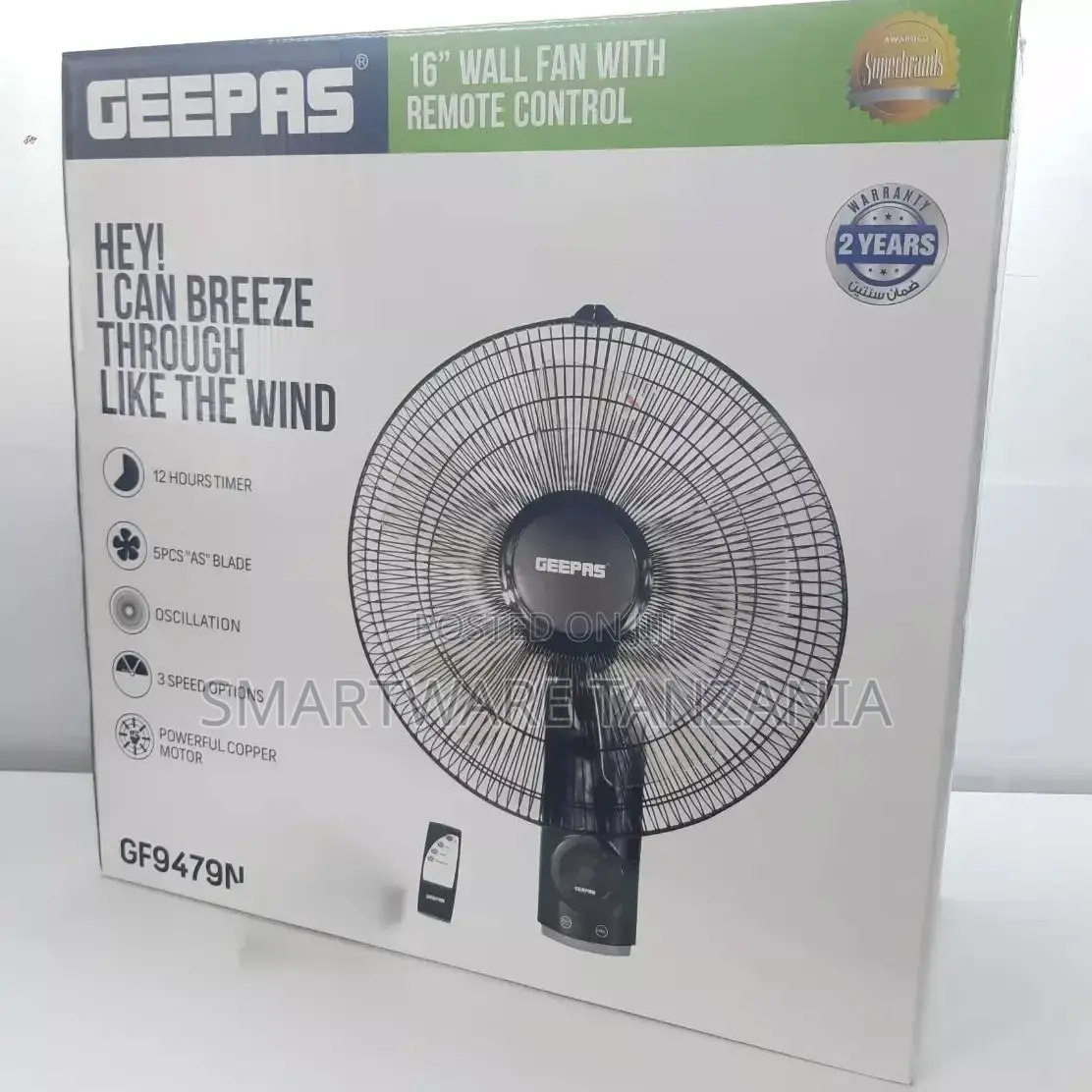 Geepas 16-inch Wall Mounted Fan With Remote Control