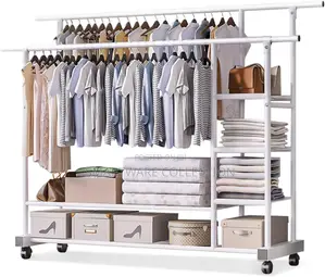 Photo - Garment Rack, Clothes Rack On Wheels, Clothes Rail Rolls,