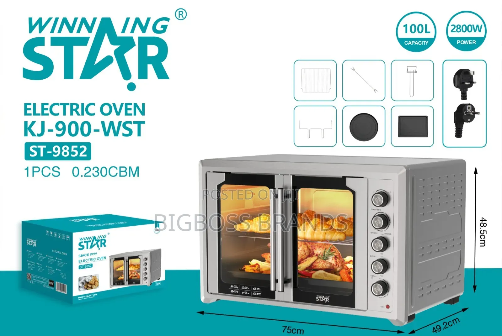 Winning Star Electric Oven Double Door 100L 2800W