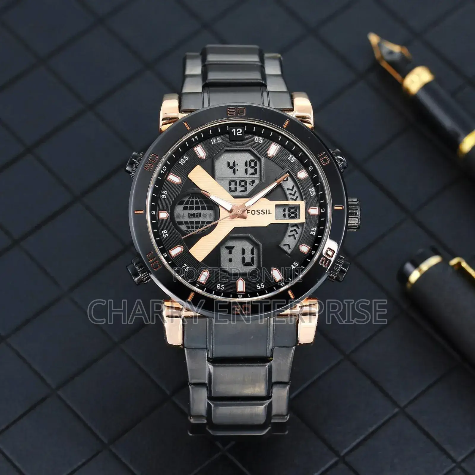 Fossil Dual Time Water Proof Watch Steel Band Heavy Weight