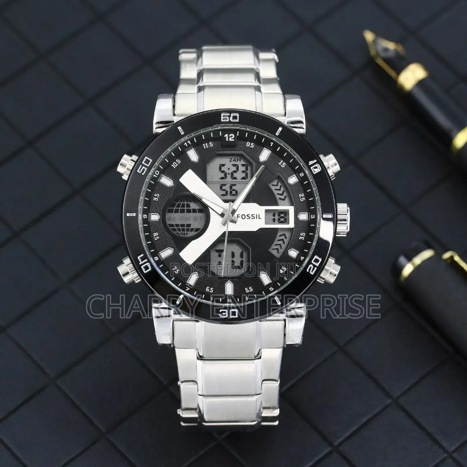 Fossil Dual Time Water Proof Watch Steel Band Heavy Weight