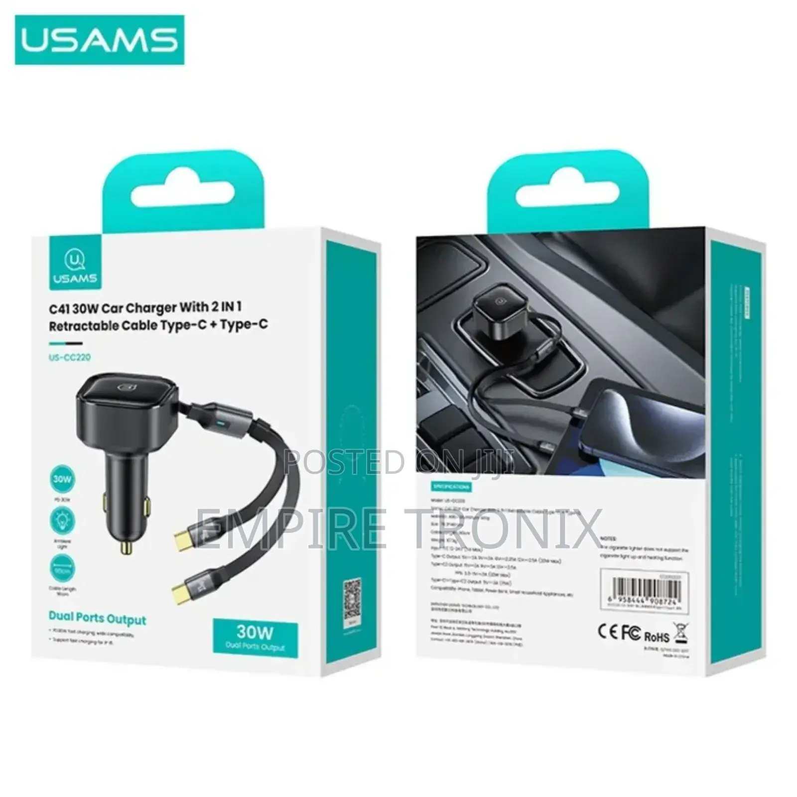 USAMS US-CC220 C41 PD 30W Phone Fast Charging Car Charger