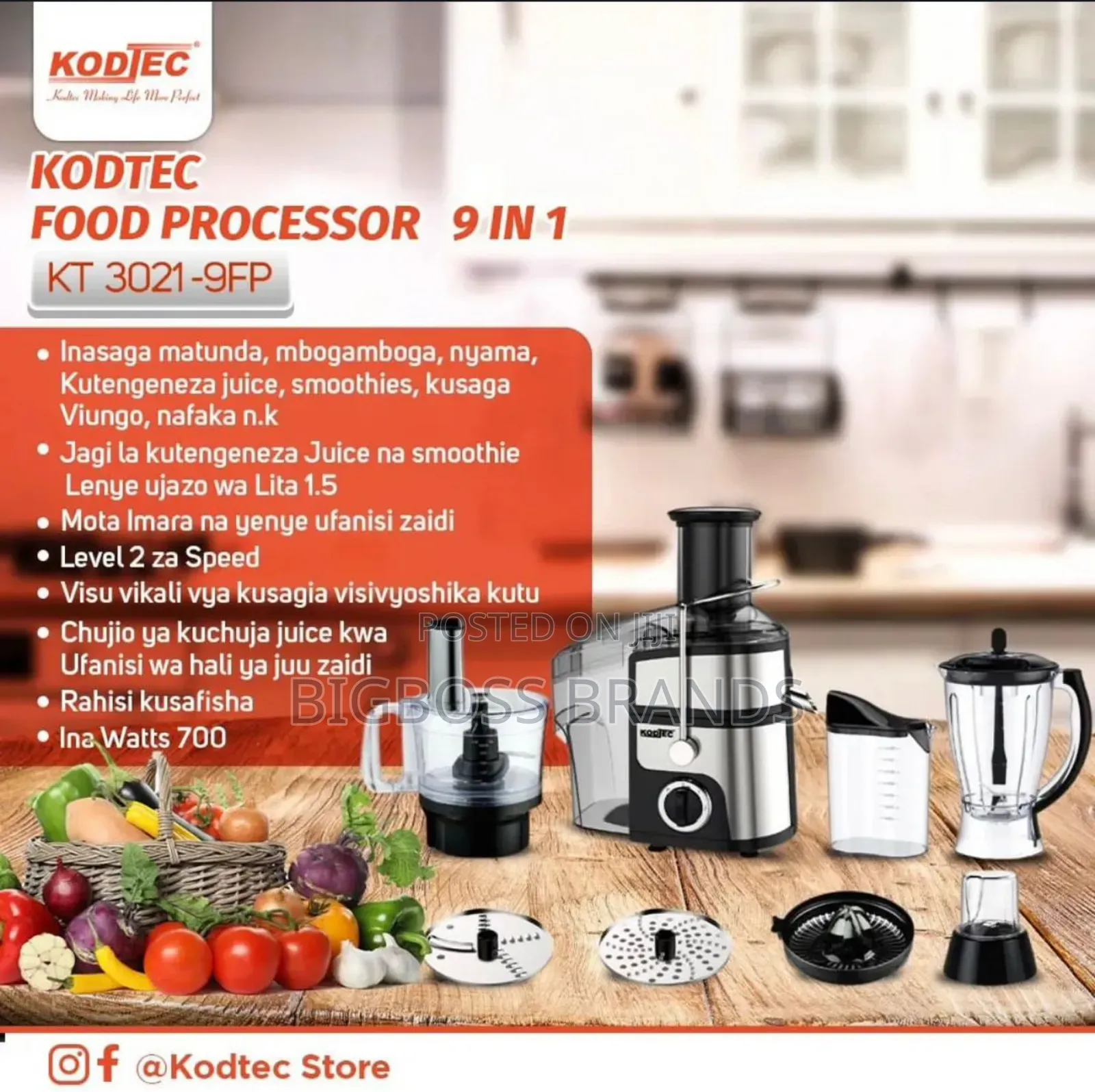 Kodtec Food Processor 9 in 1 Watts 700