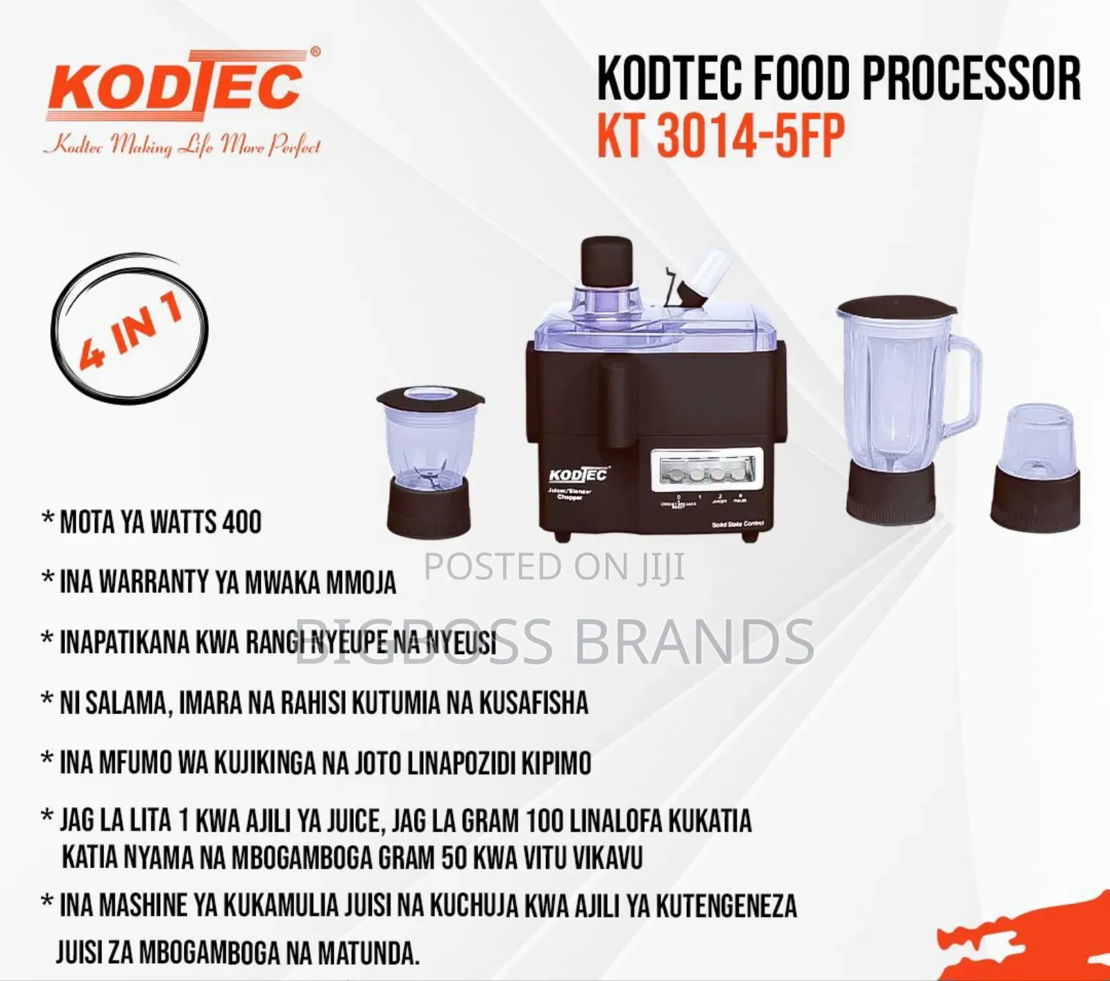 Kodtec 4in 1 Food Processor 400watts